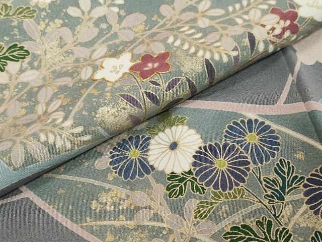 平和屋着物●訪問着　駒刺繍　草花文　金彩　正絹　逸品　DABI2210ud