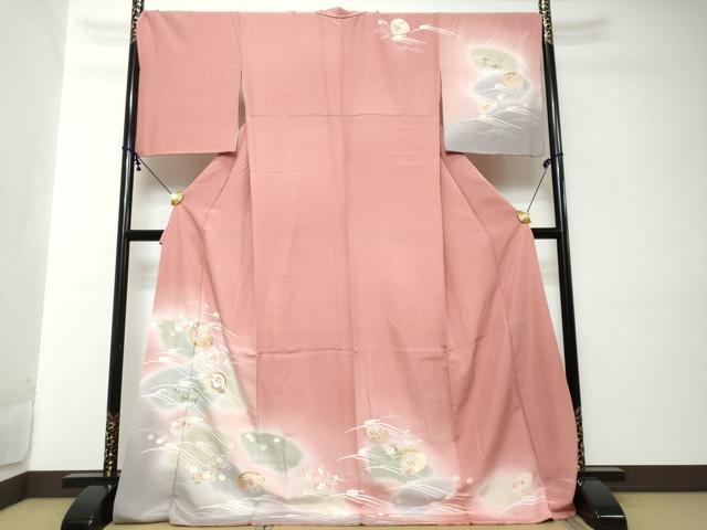平和屋着物●訪問着　貝合わせ草花文　暈し染め　金彩　ますいわ屋扱い　反端付き　ロング丈　正絹　逸品　DABI2211ud