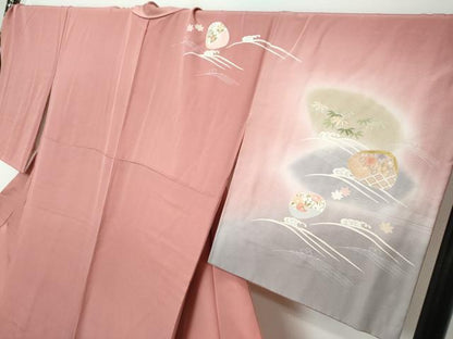 平和屋着物●訪問着　貝合わせ草花文　暈し染め　金彩　ますいわ屋扱い　反端付き　ロング丈　正絹　逸品　DABI2211ud