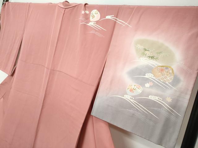 平和屋着物●訪問着　貝合わせ草花文　暈し染め　金彩　ますいわ屋扱い　反端付き　ロング丈　正絹　逸品　DABI2211ud