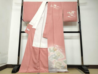 平和屋着物●訪問着　貝合わせ草花文　暈し染め　金彩　ますいわ屋扱い　反端付き　ロング丈　正絹　逸品　DABI2211ud