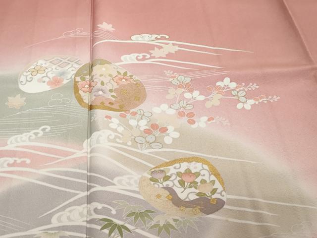 平和屋着物●訪問着　貝合わせ草花文　暈し染め　金彩　ますいわ屋扱い　反端付き　ロング丈　正絹　逸品　DABI2211ud