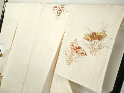平和屋着物●訪問着　駒刺繍　地紙草花文　金彩　正絹　逸品　DABI2212ud