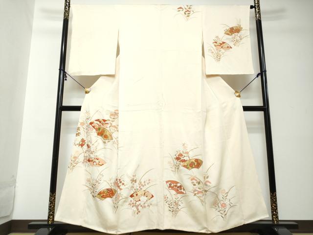 平和屋着物●訪問着　駒刺繍　地紙草花文　金彩　正絹　逸品　DABI2212ud