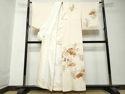 平和屋着物●訪問着　駒刺繍　地紙草花文　金彩　正絹　逸品　DABI2212ud