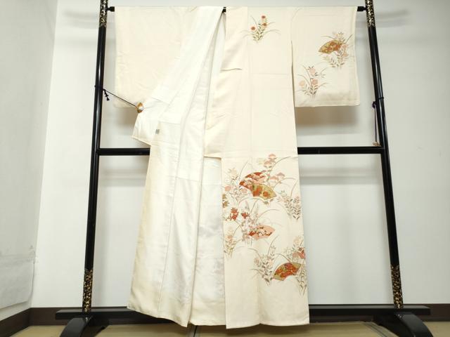 平和屋着物●訪問着　駒刺繍　地紙草花文　金彩　正絹　逸品　DABI2212ud