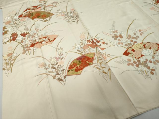 平和屋着物●訪問着　駒刺繍　地紙草花文　金彩　正絹　逸品　DABI2212ud
