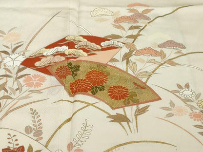 平和屋着物●訪問着　駒刺繍　地紙草花文　金彩　正絹　逸品　DABI2212ud