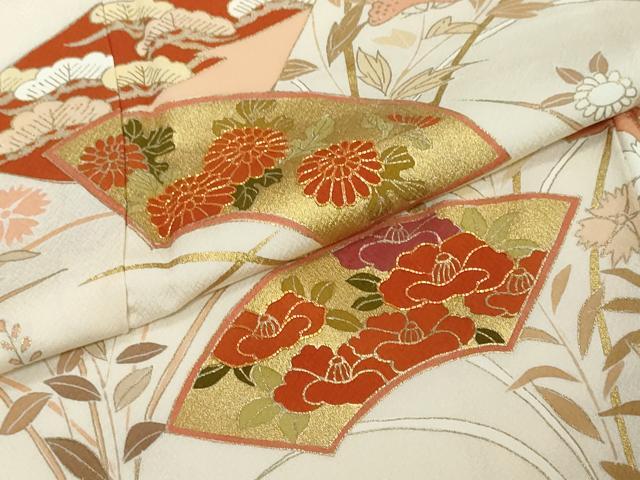 平和屋着物●訪問着　駒刺繍　地紙草花文　金彩　正絹　逸品　DABI2212ud