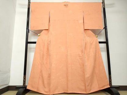 平和屋着物●上質な色無地　菱草花地紋　深支子色　正絹　逸品　DABI2215ud