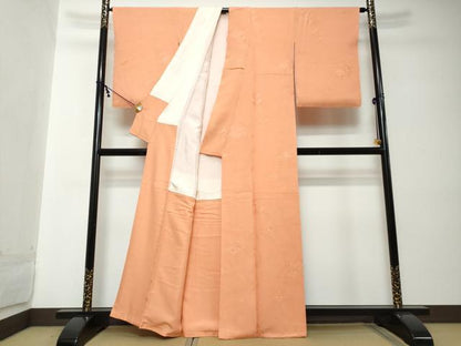 平和屋着物●上質な色無地　菱草花地紋　深支子色　正絹　逸品　DABI2215ud