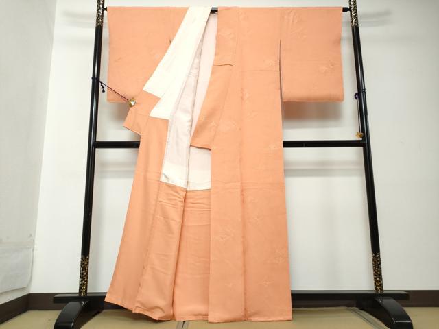 平和屋着物●上質な色無地　菱草花地紋　深支子色　正絹　逸品　DABI2215ud