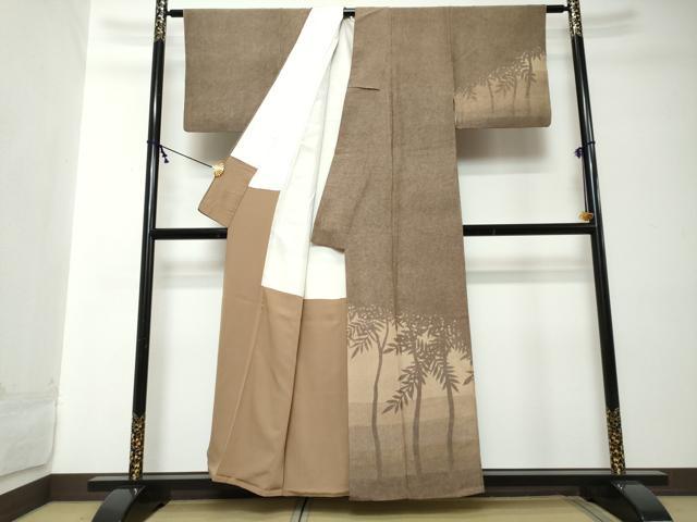 平和屋着物●江戸小紋　訪問着　鮫小紋柄　枝葉文　シルエット　正絹　逸品　DABI2216ud