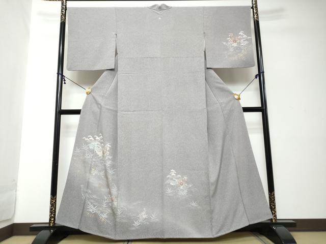 平和屋着物●訪問着　流水風景草花文　金彩　正絹　逸品　DABI2223ud