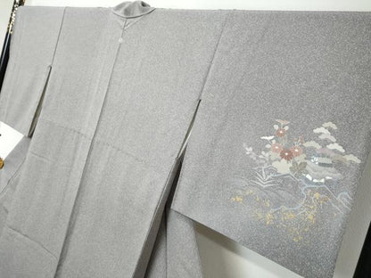 平和屋着物●訪問着　流水風景草花文　金彩　正絹　逸品　DABI2223ud
