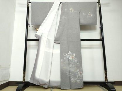 平和屋着物●訪問着　流水風景草花文　金彩　正絹　逸品　DABI2223ud