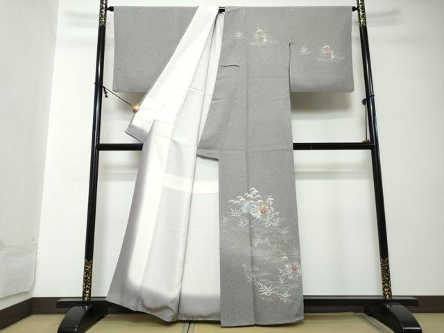 平和屋着物●訪問着　流水風景草花文　金彩　正絹　逸品　DABI2223ud