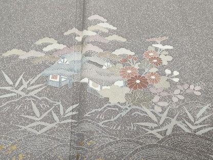 平和屋着物●訪問着　流水風景草花文　金彩　正絹　逸品　DABI2223ud