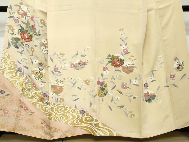 平和屋着物●訪問着　駒刺繍　流水雪輪草花文　暈し染め　金彩　正絹　逸品　未使用　DABI2225ud