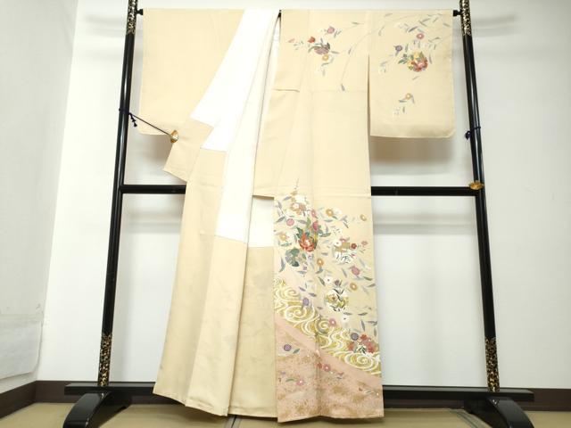 平和屋着物●訪問着　駒刺繍　流水雪輪草花文　暈し染め　金彩　正絹　逸品　未使用　DABI2225ud