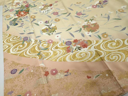 平和屋着物●訪問着　駒刺繍　流水雪輪草花文　暈し染め　金彩　正絹　逸品　未使用　DABI2225ud
