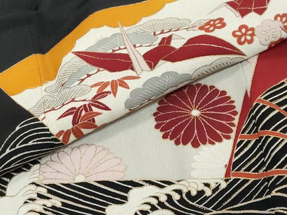 平和屋着物●豪華黒留袖　扇面宝尽くし折り鶴文　金彩　正絹　逸品　DABI2229ud