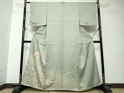 平和屋着物●訪問着　駒刺繍　誰が袖草花文　暈し染め　金彩　正絹　逸品　DABI2231ud