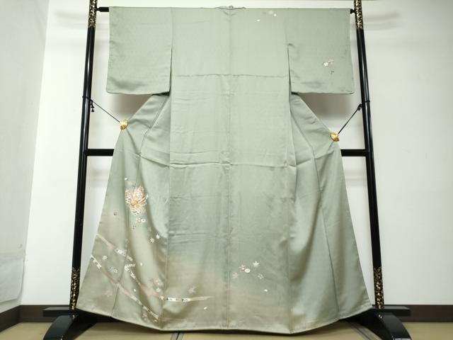 平和屋着物●訪問着　駒刺繍　誰が袖草花文　暈し染め　金彩　正絹　逸品　DABI2231ud
