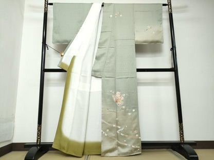 平和屋着物●訪問着　駒刺繍　誰が袖草花文　暈し染め　金彩　正絹　逸品　DABI2231ud