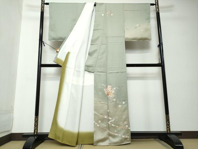 平和屋着物●訪問着　駒刺繍　誰が袖草花文　暈し染め　金彩　正絹　逸品　DABI2231ud
