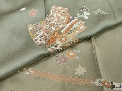 平和屋着物●訪問着　駒刺繍　誰が袖草花文　暈し染め　金彩　正絹　逸品　DABI2231ud