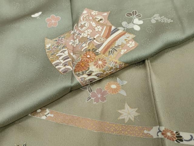平和屋着物●訪問着　駒刺繍　誰が袖草花文　暈し染め　金彩　正絹　逸品　DABI2231ud