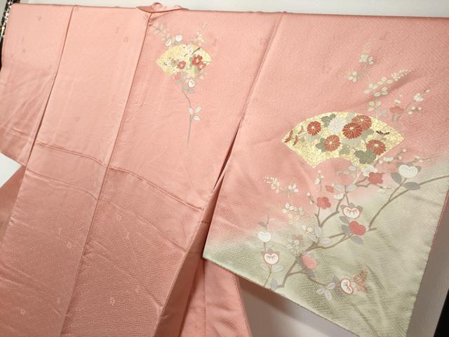 平和屋着物●十日町老舗ブランド　吉澤友禅　吾妻徳穂　訪問着　駒刺繍　地紙草花文　暈し染め　金彩　正絹　逸品　DABI2236ud