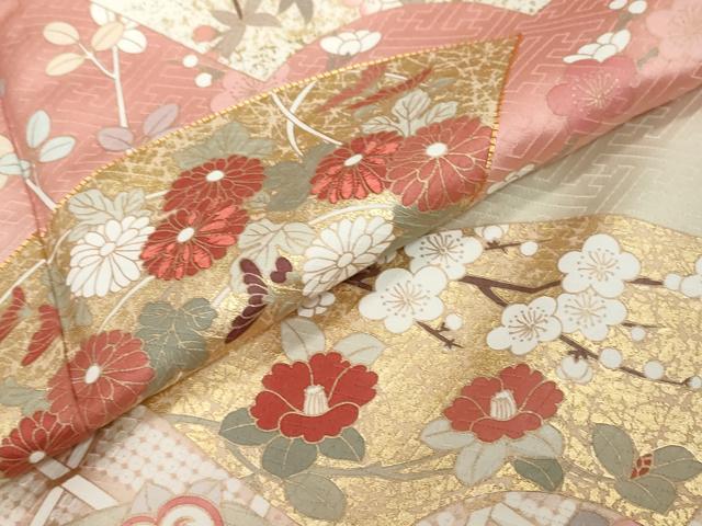 平和屋着物●十日町老舗ブランド　吉澤友禅　吾妻徳穂　訪問着　駒刺繍　地紙草花文　暈し染め　金彩　正絹　逸品　DABI2236ud