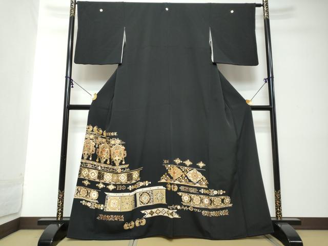 平和屋着物●創業460年・千總　黒留袖　駒刺繍　竹屋町刺繍　吉祥花文　金彩　高島屋扱い　正絹　逸品　DABI2237ud