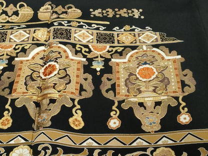 平和屋着物●創業460年・千總　黒留袖　駒刺繍　竹屋町刺繍　吉祥花文　金彩　高島屋扱い　正絹　逸品　DABI2237ud