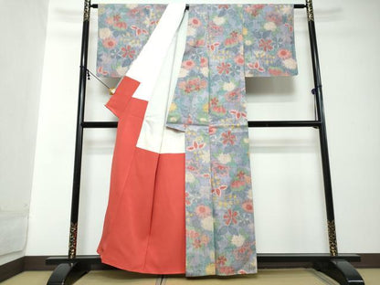 平和屋着物●本場結城紬　重要無形文化財　100亀甲　モロ入り　草花文　正絹　逸品　未使用　DABI2243ud