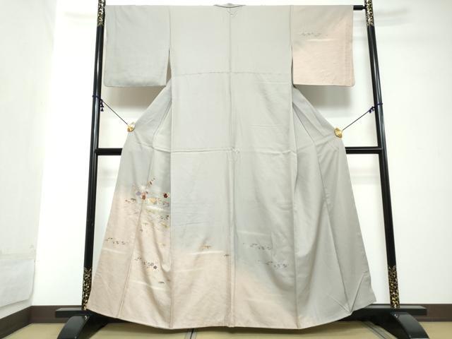 平和屋着物●訪問着　駒刺繍　流水枝梅文　暈し染め　金彩　正絹　逸品　DABI2248ud