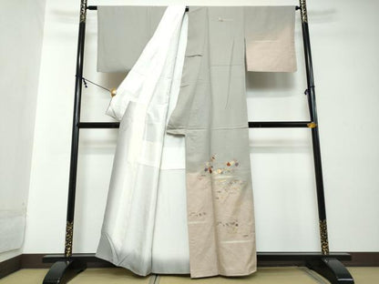 平和屋着物●訪問着　駒刺繍　流水枝梅文　暈し染め　金彩　正絹　逸品　DABI2248ud