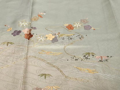 平和屋着物●訪問着　駒刺繍　流水枝梅文　暈し染め　金彩　正絹　逸品　DABI2248ud