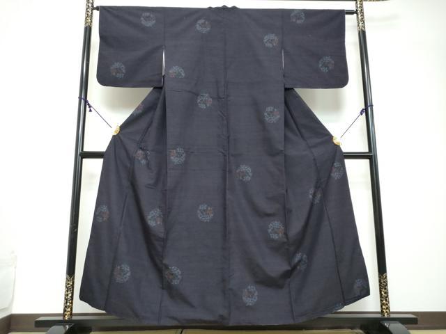 平和屋着物●結城紬　120亀甲　飛び亀甲柄　草花丸文　正絹　逸品　DABI2250ud