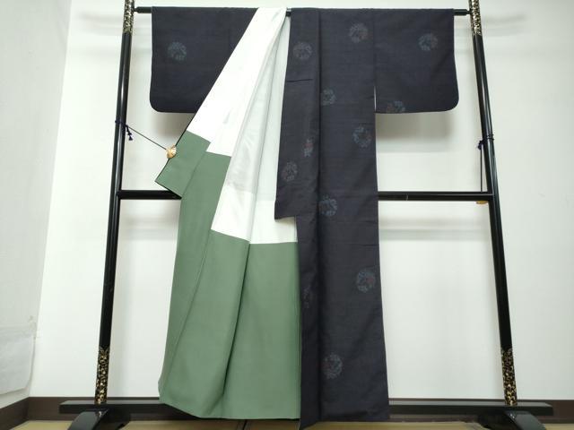 平和屋着物●結城紬　120亀甲　飛び亀甲柄　草花丸文　正絹　逸品　DABI2250ud