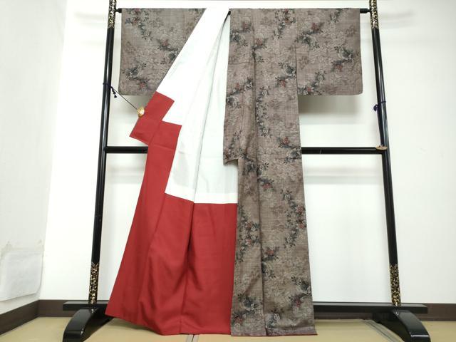平和屋着物●本場大島紬　7マルキ　草花文　正絹　逸品　DABI2252ud