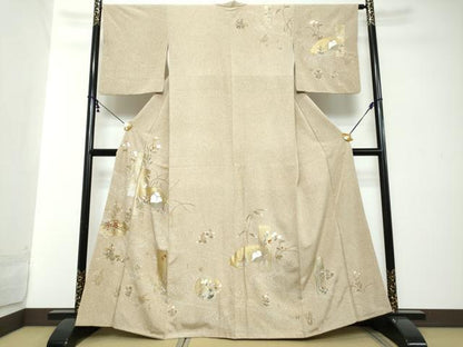 平和屋着物●訪問着　駒刺繍　流水地紙草花文　金彩　ますいわ屋扱い　正絹　逸品　DABI2256ud