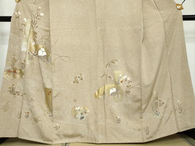 平和屋着物●訪問着　駒刺繍　流水地紙草花文　金彩　ますいわ屋扱い　正絹　逸品　DABI2256ud