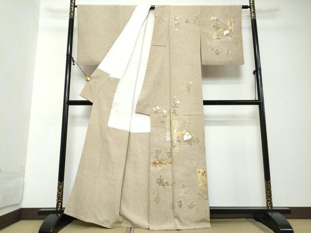 平和屋着物●訪問着　駒刺繍　流水地紙草花文　金彩　ますいわ屋扱い　正絹　逸品　DABI2256ud
