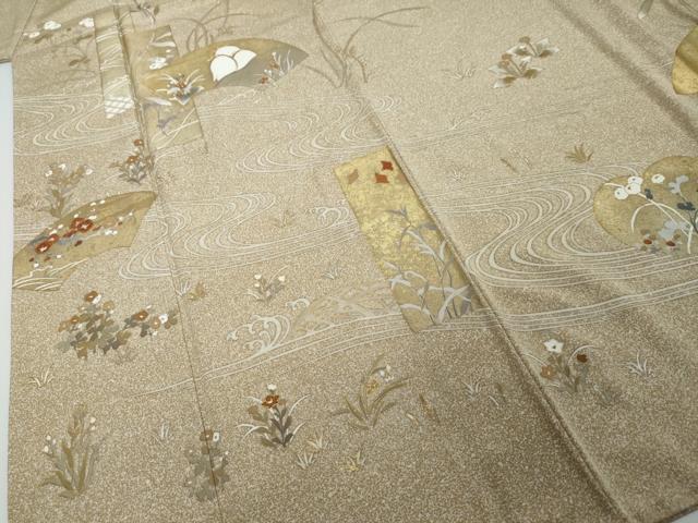平和屋着物●訪問着　駒刺繍　流水地紙草花文　金彩　ますいわ屋扱い　正絹　逸品　DABI2256ud