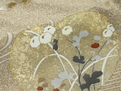 平和屋着物●訪問着　駒刺繍　流水地紙草花文　金彩　ますいわ屋扱い　正絹　逸品　DABI2256ud