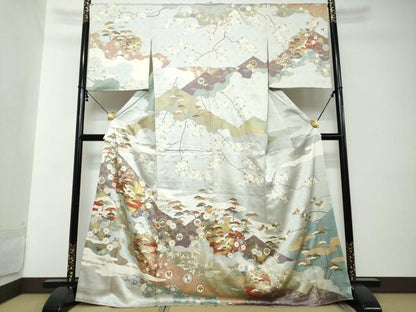平和屋着物●訪問着　駒刺繍　雪輪飛鶴宝尽くし花文　金彩　正絹　逸品　DABI2257ud