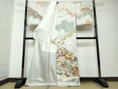 平和屋着物●訪問着　駒刺繍　雪輪飛鶴宝尽くし花文　金彩　正絹　逸品　DABI2257ud